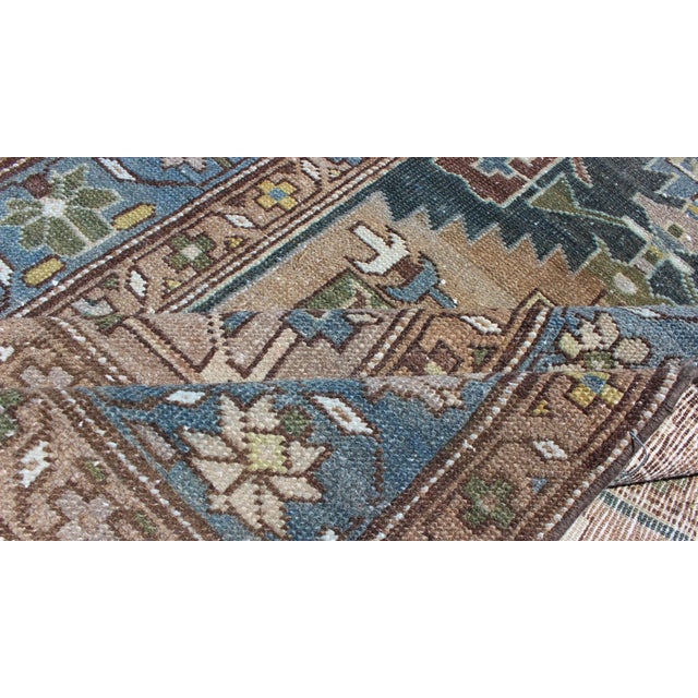 Antique Persian Hamadan Runner With Angular Medallion Design in Soft Blue, Green For Sale - Image 11 of 12