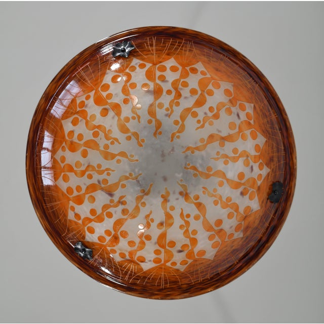 Metal French Art Deco Pendant Light by Le Verre Francais Schneider - 1925 Cameo Chandelier France For Sale - Image 7 of 11