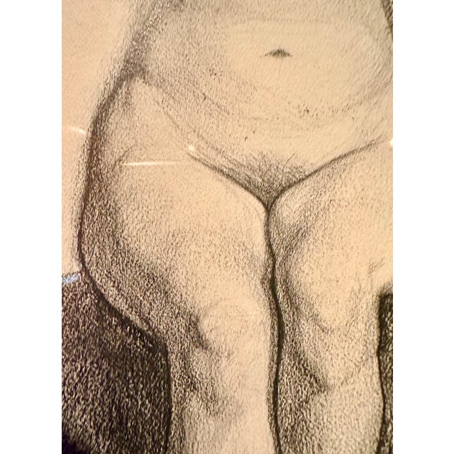 Traditional Vintage Exquisite Classical Pencil Sketch of Seated Female Nude (Lower Torso) by Daisuke Takeya For Sale - Image 3 of 10