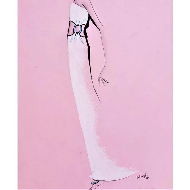 Mid-Century Modern 1960s Large Mid-Century Italian Fashion Drawing in Watercolor For Sale - Image 3 of 5