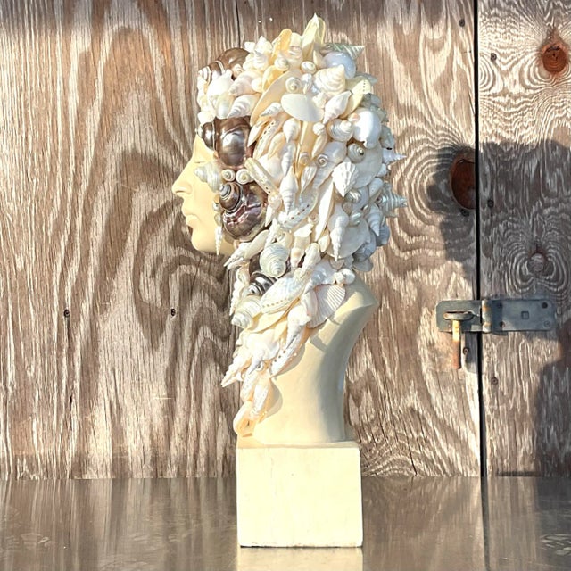 Sculpture Materials Vintage Coastal Plaster Shell Bust of Woman For Sale - Image 7 of 11