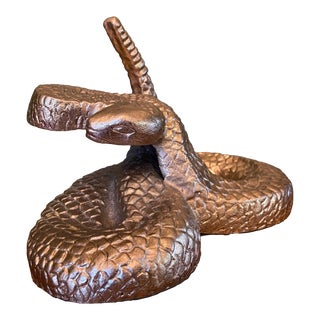 Late 20th Century Gilded Gold Metal Coiled Rattlesnake Statuette For Sale