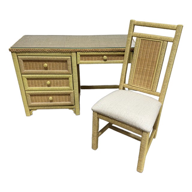 Vintage Wicker Henry Link Desk & Chair For Sale