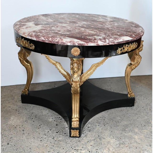 French Empire Gilt Centre Table with Lacquer Winged Maiden Legs For Sale - Image 9 of 9