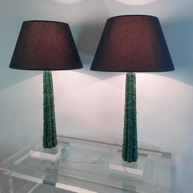 Modern Hand-Crafted Table Lamps in Malachite and Acrylic Glass, Italy, 1990s, Set of 2 For Sale - Image 4 of 9