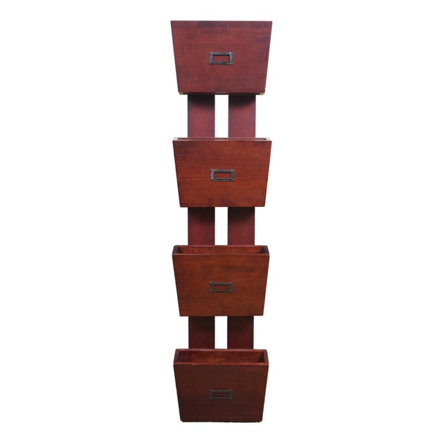 Vintage Oak 4 Tier Stacking Magazine Office Document File Holder Rack 46" For Sale
