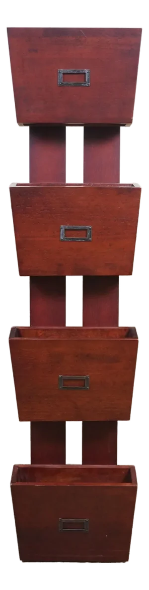 Vintage Oak 4 Tier Stacking Magazine Office Document File Holder Rack 46"