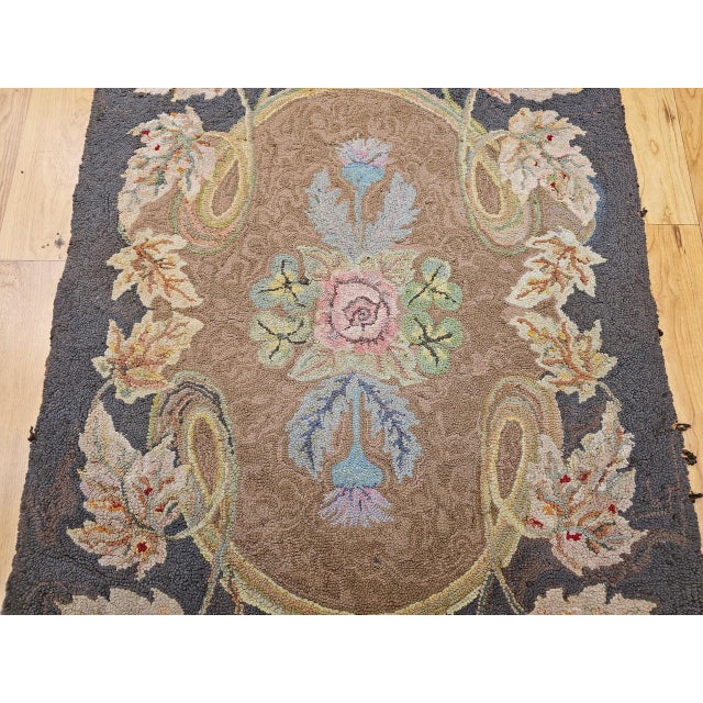 Vintage Hand-Hooked Rug, Floral Pattern, Wool & Cotton, American Folk Art, 3x4 For Sale - Image 11 of 16