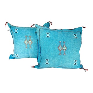 Moroccan Sabra Silk Pillows, 19" x 17" - A Pair For Sale