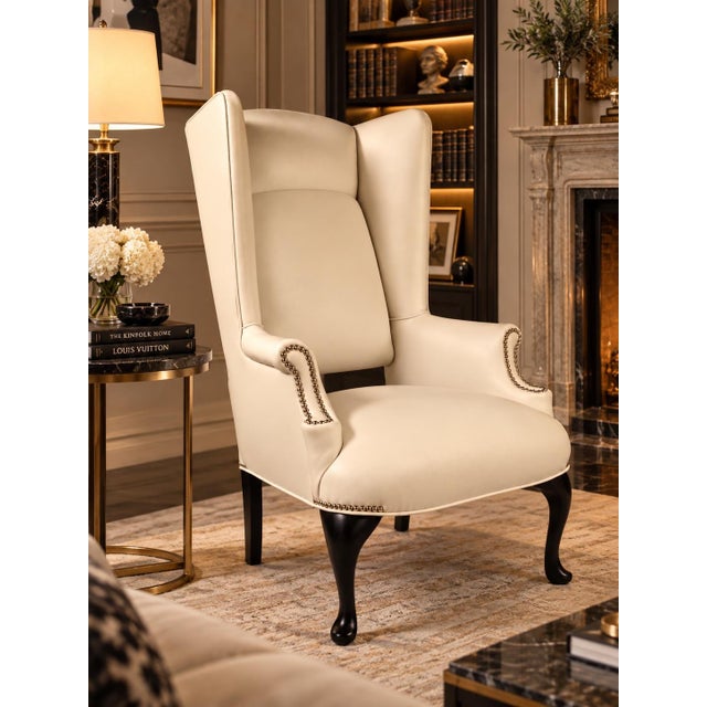 Queen Anne Style Wingback Chair , From Antique to Modern Design, One of a Kind Piece For Sale - Image 4 of 7