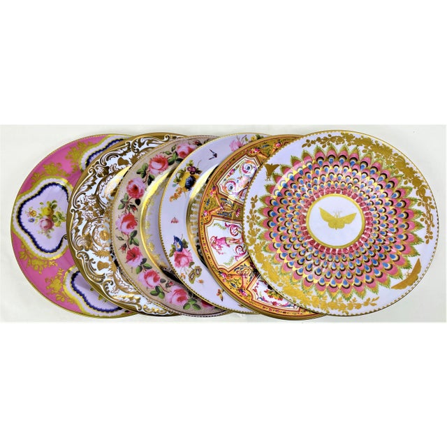 Enamaled Pink & Gold Tin English Plates Set of 6 Chairish