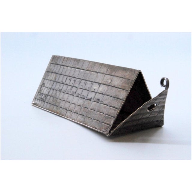 Triangular Silver Toothpick Holder with Geometric Figures and Opening in the Lid For Sale - Image 5 of 10