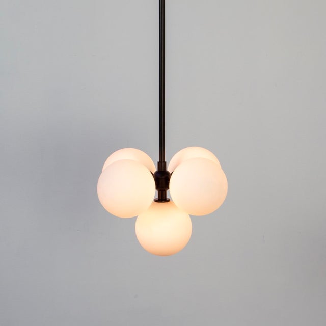Bunch Pendant, Black, 32in H, Modern, 5 Inch Glass Globes, by Research.Lighting, Modern, Minimal Hanging Light For Sale - Image 4 of 6