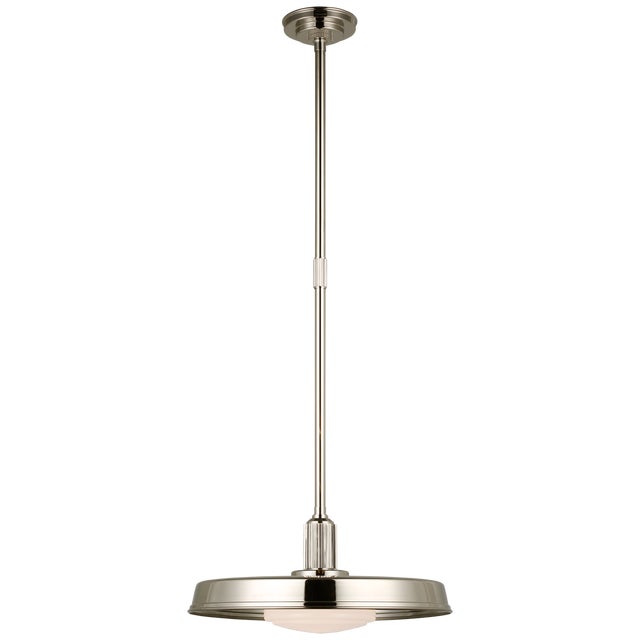 Chapman & Myers for Visual Comfort Signature Ruhlmann 18" Factory Pendant in Polished Nickel with White Glass For Sale