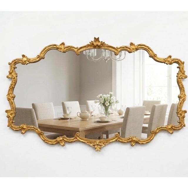 Rococo Mid Century Italian Baroque-Style Carved Gilt Mirror For Sale - Image 3 of 12
