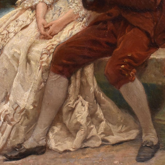 Auguste Hadamard, Young Lady and Gentleman, Gallant Scene, Oil on Canvas, 19th Century For Sale - Image 8 of 11
