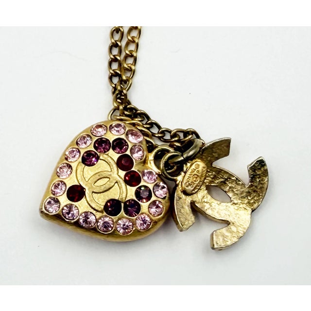 Chanel Vintage Gold Plated CC Heart Pink Crystal Necklace *Marked 02 *Made in France -It is approximately 16" long. -The...