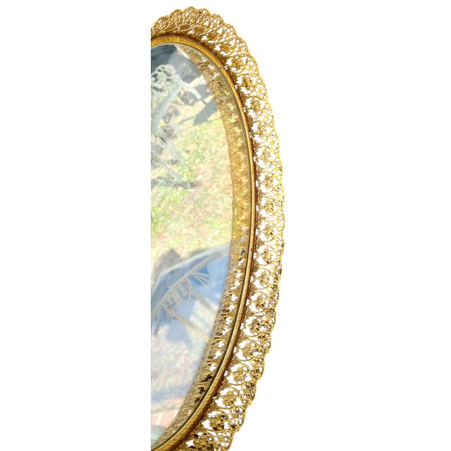 Brass 1960s Hollywood Regency Reticulated Brass Plateau For Sale - Image 8 of 13