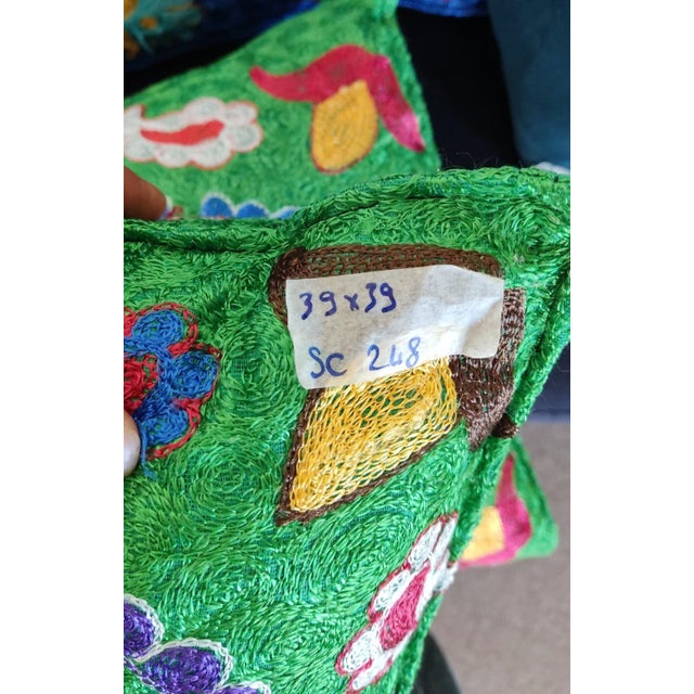 Early 21st Century 16"x16" Silk Embroidery Green Color Cushion Cover. Double Sided Throw Pillow For Sale - Image 5 of 5