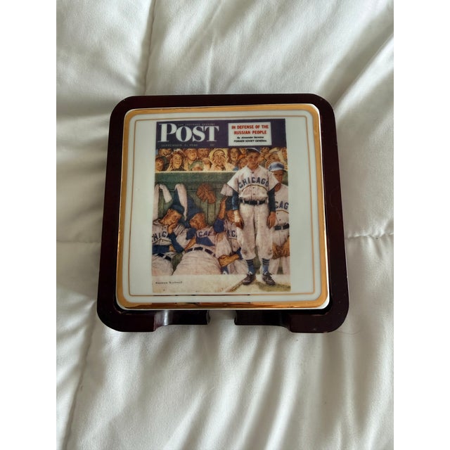 Norman Rockwell Ceramic Baseball Coaster Set For Sale - Image 9 of 11