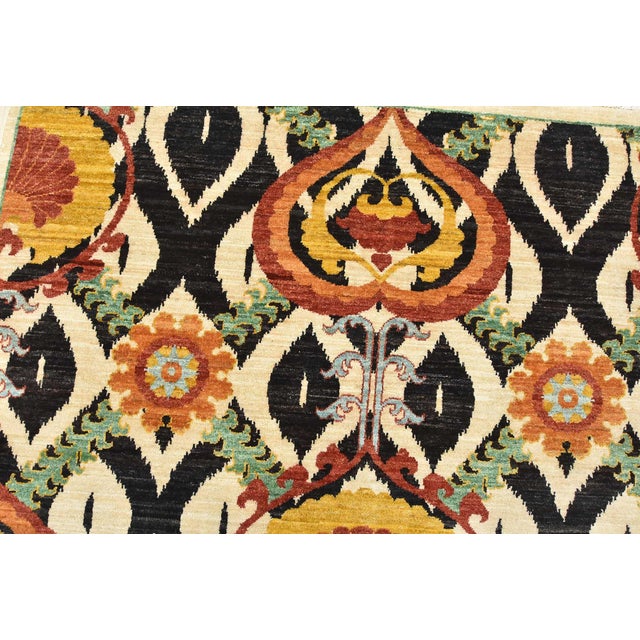 Suzani Runner 5'1'' X 14'1'' Beige Wool Modern Hand-Knotted Oriental Rug For Sale In Philadelphia - Image 6 of 12