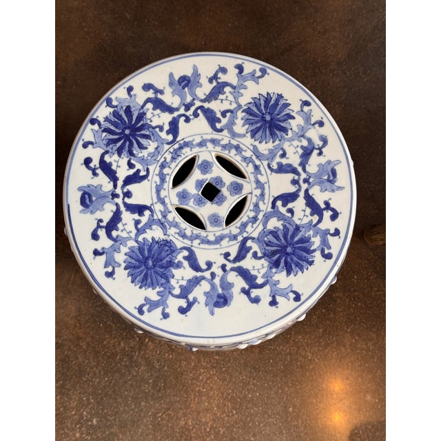 Pair of Chinese Blue and White Garden Stools For Sale - Image 4 of 8