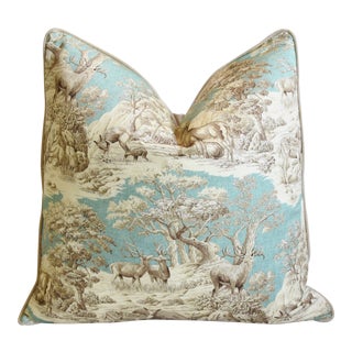 Woodland Toile Deer & Velvet Feather/Down Pillow 25" Square For Sale