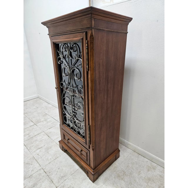 Wonderful Ethan Allen Tuscany Wine Cabinet Glass Doors Wrought Iron Filigree in Great condition. Minor ware . Mainly on...