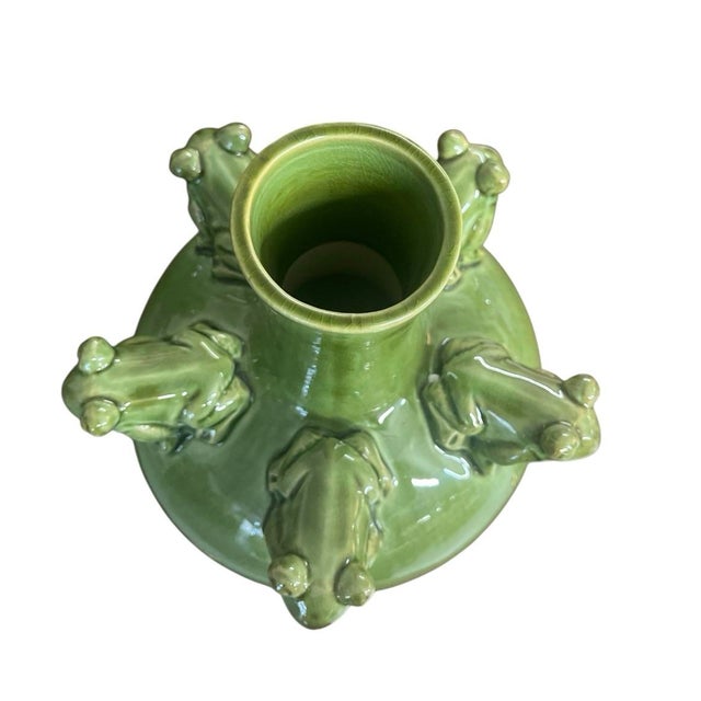 Italian Whimsical Italian Ceramic Frog Bud Vase For Sale - Image 3 of 10