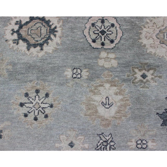 Turkish Oushak Rug in Gray, Blue and Neutral Color Palette in All-Over Flower Design For Sale - Image 9 of 13