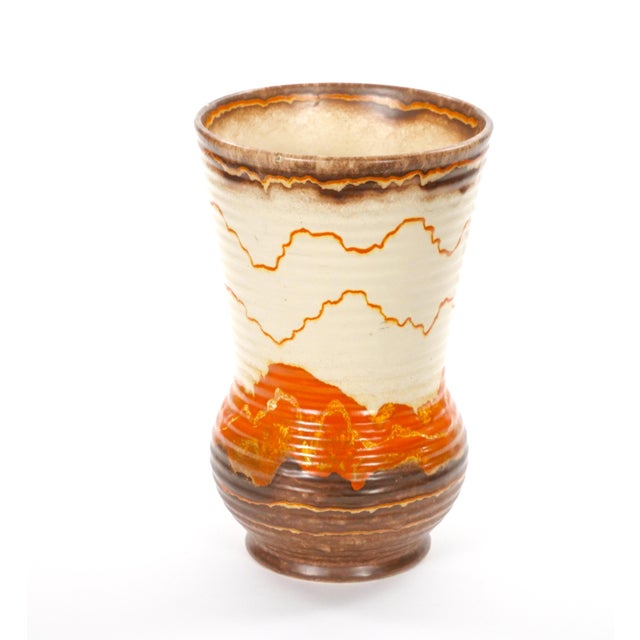Mid-Century West German Glazed Porcelain Vase, Orange, Eggshell & Brown 10" Tall For Sale - Image 9 of 9