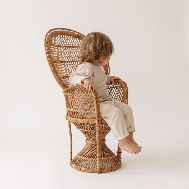 Mid-Century Modern Vintage Rattan Junior Emmanuelle Wicker Peacock Throne Chair, 1960s For Sale - Image 3 of 13