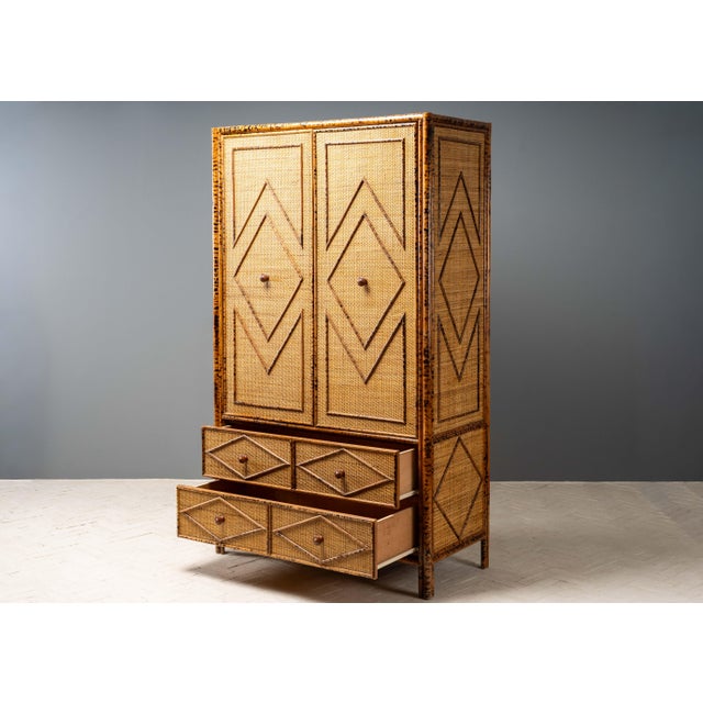 1970s Tortoiseshell Bamboo & Rattan Wardrobe For Sale In Boston - Image 6 of 18
