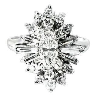 Late 20th Century Size 6 14K White Gold Marquise Diamond Engagement Band Ring For Sale