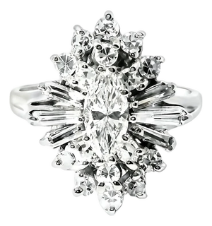 Late 20th Century Size 6 14K White Gold Marquise Diamond Engagement Band Ring