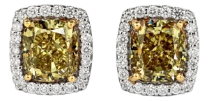 Gia Certified 5.12 Carat Fancy Brownish Greenish Yellow Diamond Stud Earrings - Set of 2