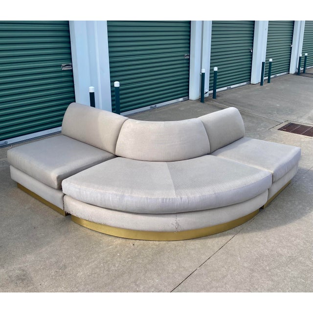 Mid-Century Modern Sectional Sofa With Brass Plinth Base For Sale - Image 3 of 18