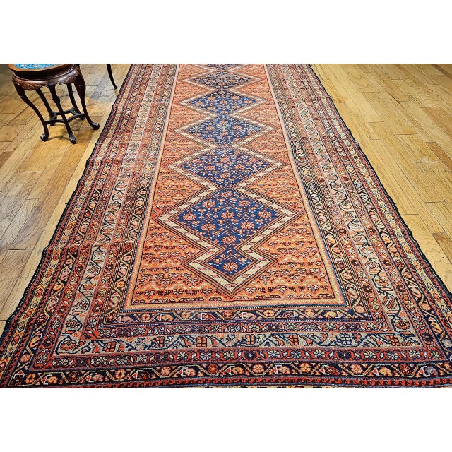 Vintage Persian Malayer Gallery Rug, Hand-Knotted Wool, Geometric Pattern, 7x17, Brick Red & Blue For Sale In Chicago - Image 6 of 15
