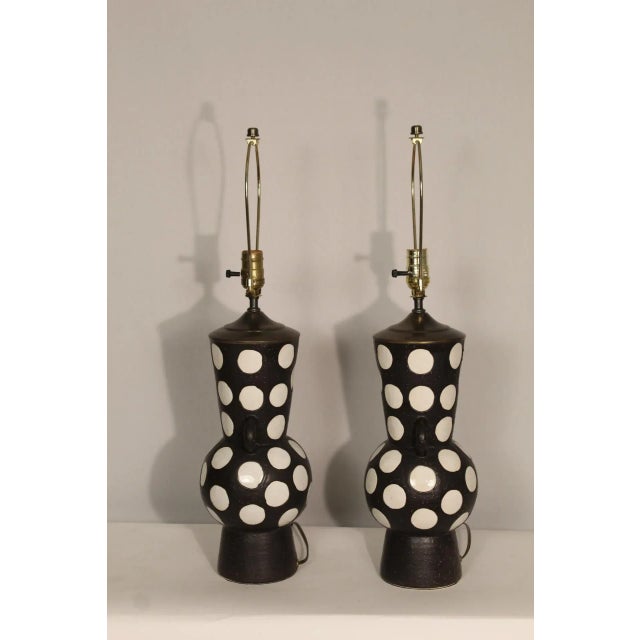 Early 20th Century Early 20th Century Lotte and Gunner Bostlund Style Ceramic Lamps - a Pair For Sale - Image 5 of 11