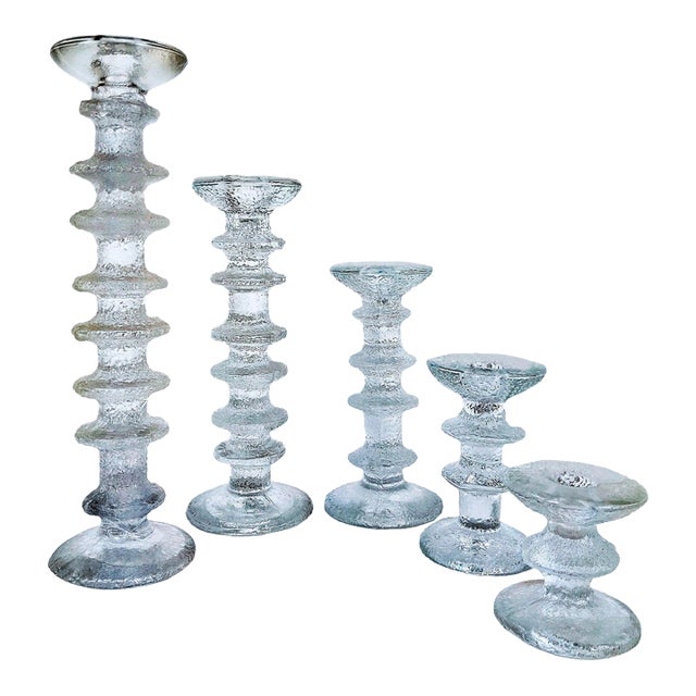 Vintage Timo Sarpaneva for Iittala Set of 5 Glass Candlesticks For Sale