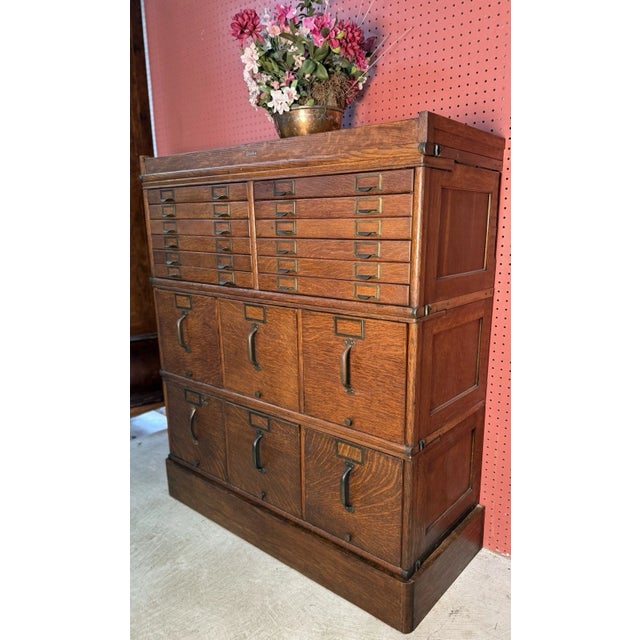 Antique Globe Brand Oak Stacking File Card Catalog Cabinet Circa 1900 For Sale - Image 13 of 14