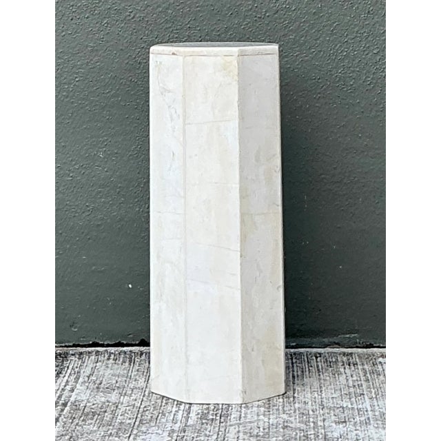 Modern Vintage Small White Marble Hexagonal Pedestal For Sale - Image 3 of 12