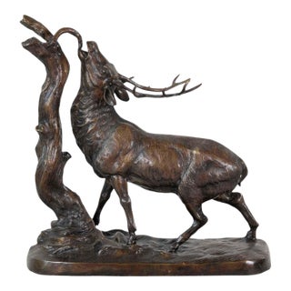 Large Bronze Animal Group – Rutting Stag – Late 19th Century. For Sale