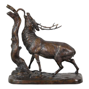Large Bronze Animal Group – Rutting Stag – Late 19th Century.
