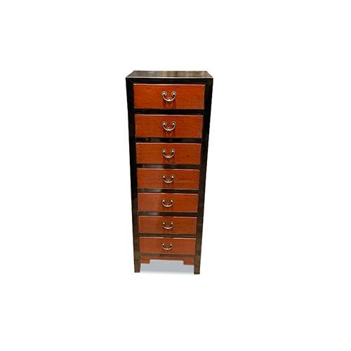 1970s Asian Vintage Black and Orange/Red 7 Drawers Dresser | Chairish
