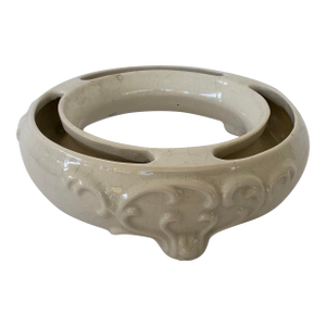 Mid-Century West Germany Ceramic Ring Flower Frog With Crackle Glaze