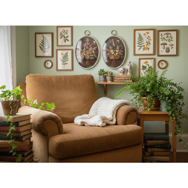 Traditional Pair of Vintage Oval Cideart Belgium Dried Floral Arrangements in a Convex Glass Dome Frames For Sale - Image 3 of 18