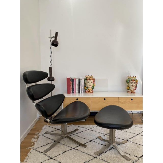 Corona EJ 5 Lounge Chair and Ottoman by Poul Volther for Erik Jørgensen, 1970s, Set of 2 For Sale - Image 10 of 15