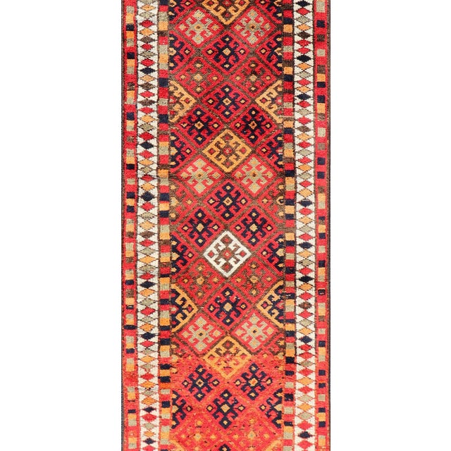 Tribal Vintage Turkish Oushak Runner With Medallions in Red and Multi Colors 2'10 X 14'0 For Sale - Image 3 of 10