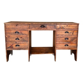 1920's Spanish Secretaire Pine Work Pedestal Desk For Sale